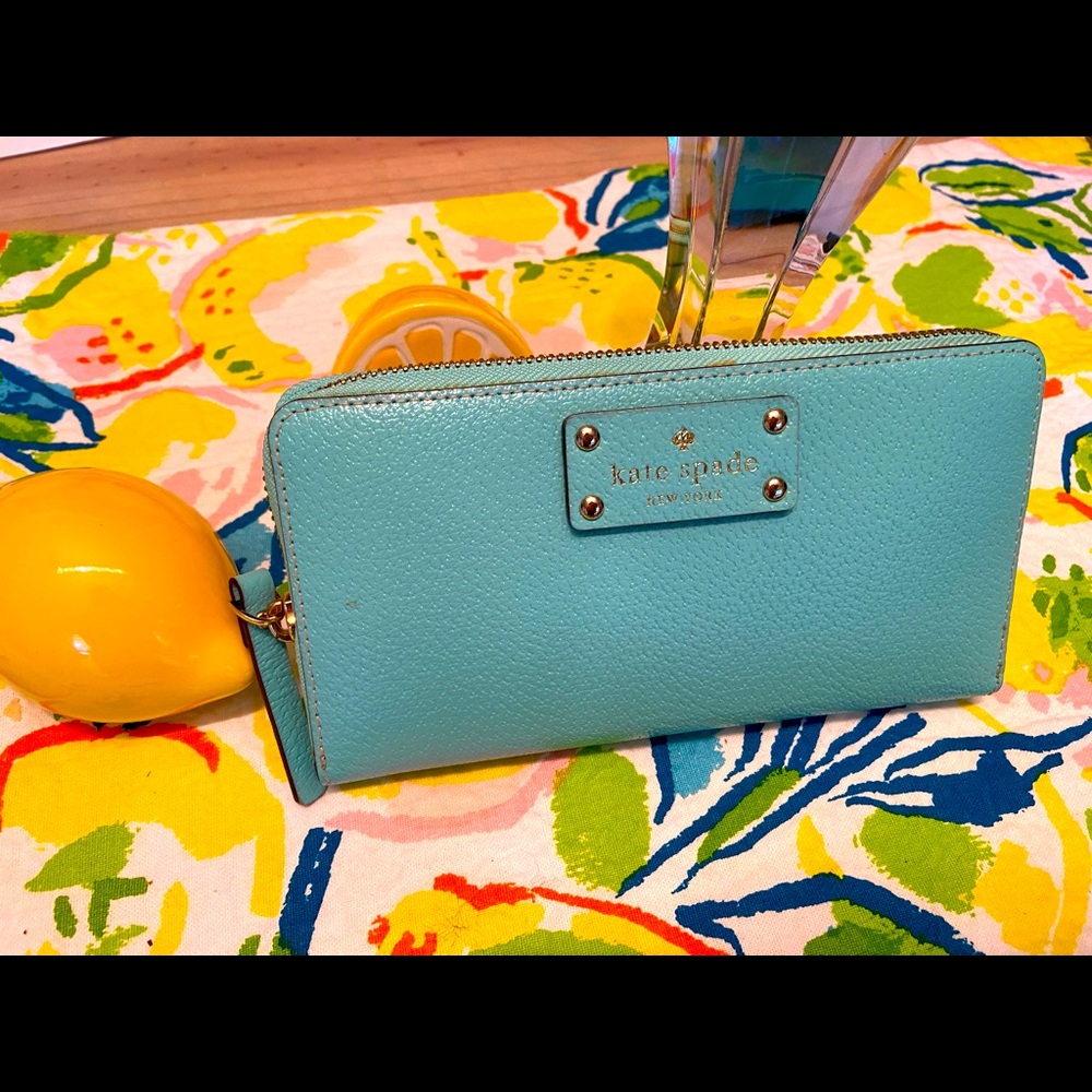 Kate Spade Robin’s egg blue zipper wallet with lots of pockets